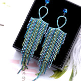 2025 Korean temperament long fringed earrings personalized retro blue flash diamond geometric earrings women's exaggerated earrings wholesale