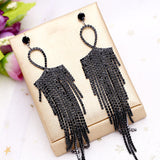 2025 Korean temperament long fringed earrings personalized retro blue flash diamond geometric earrings women's exaggerated earrings wholesale