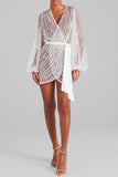 namcoverse Sequined Puff Sleeve Beachy Lace-Up See-Through Mini Dress