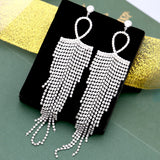 2025 Korean temperament long fringed earrings personalized retro blue flash diamond geometric earrings women's exaggerated earrings wholesale