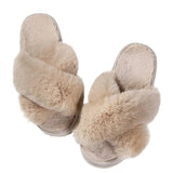 Slippers Comwarm Fashion Furry House Slippers Women Fluffy Fur Flip Flops Bedroom Fuzzy Flats Slippers Thick Sole Cross Band Indoor Shoes