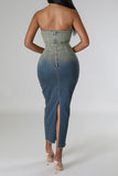 namcoverse Gradient Denim Classic Bandeau Midi Dress