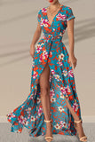 namcoverse Floral Print Elegant Belted High Split Maxi Dress