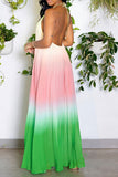 namcoverse Gradient Simple Backless Flowy Pleated Maxi Dress