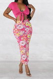 namcoverse Floral Print Urban Tie Front Dress Suit