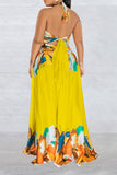 namcoverse Graffiti Print Tropical Strappy Cutout Open Back Maxi Dress