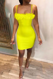 namcoverse Solid Color Feather Elegant Bodycon Mini Dress