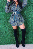 namcoverse Plaid Cool Belted Shirt Mini Dress