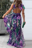 namcoverse Floral Print Feminine Strappy High Split Maxi Dress