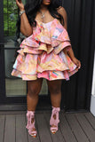 namcoverse Abstract Print Sweet Tiered Ruffle Mini Dress