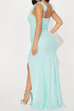 namcoverse Sequined Glamorous Feather Strap Maxi Dress