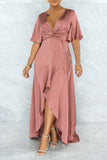 namcoverse Plain Glamorous Knotted High Low Slit Maxi Dress