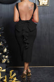 namcoverse Solid Color Elegant Bow Decor Backless Midi Dress