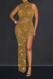 namcoverse Rhinestone Shimmery High Split See-Through Maxi Dress