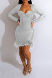 namcoverse Sequined Luxe Feather Hem Mini Dress