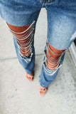 namcoverse Ripped Cool Rhinestone Chain Decor Jeans