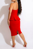 namcoverse Solid Color One Shoulder Tiered Ruffle Striking Twisted Peplum Midi Dress