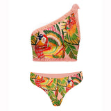 namcoverse Vintage One-shoulder Swimsuits Sexy Print Two-piece Bikini and Fringe Skirt Women Swimwear Bathing Suit Summer Beach Wear Luxury