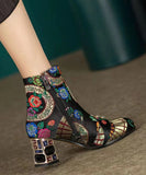 namcoverse Bohemian Yellow Embroidery Nail Bead Zircon Chunky Heel Boots CZ1012