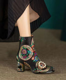 namcoverse Bohemian Yellow Embroidery Nail Bead Zircon Chunky Heel Boots CZ1012