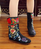 namcoverse Boho Handmade Comfy Red Embroidery Wedge Boots CZ1013