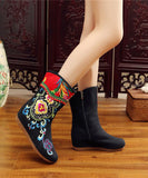 namcoverse Boho Handmade Comfy Red Embroidery Wedge Boots CZ1013