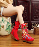 namcoverse Boho Handmade Comfy Red Embroidery Wedge Boots CZ1013