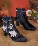 namcoverse Boho White Embroidery Nail Bead Chunky Heel Boots CZ1056