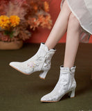 namcoverse Boho White Embroidery Nail Bead Chunky Heel Boots CZ1056