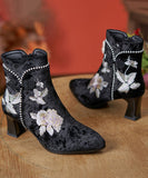 namcoverse Boho White Embroidery Nail Bead Chunky Heel Boots CZ1056