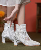 namcoverse Boho White Embroidery Nail Bead Chunky Heel Boots CZ1056