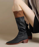 namcoverse Chic Black Faux Leather Splicing Chunky Knee Boots SL1012