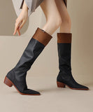 namcoverse Chic Black Faux Leather Splicing Chunky Knee Boots SL1012