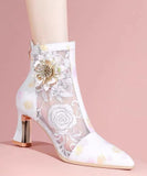 namcoverse Chinese Style Embroidered Mesh Patchwork Chunky Heel Boots CZ1029