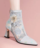 namcoverse Chinese Style Embroidered Mesh Patchwork Chunky Heel Boots CZ1029