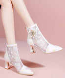 namcoverse Chinese Style Embroidered Mesh Patchwork Chunky Heel Boots CZ1029