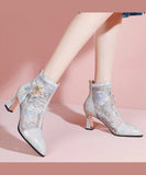 namcoverse Chinese Style Embroidered Mesh Patchwork Chunky Heel Boots CZ1029