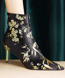 namcoverse Chinese Style Handmade Embroidered Pointed Toe Slim Heel Short Boots CZ1023