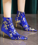 namcoverse Chinese Style Handmade Embroidered Pointed Toe Slim Heel Short Boots CZ1023