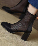 namcoverse Classy Brown Hollow Out Tulle Splicing Chunky Heel Boots CZ1009