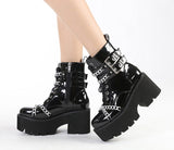 Thanksgiving  namcoverse  Women Shoes Boots Black Dark Cool Thick Bottom Platform Harajuku Shoes With Metal Chain Gothic Punk Girls Shoes Footwear