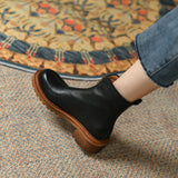 namcoverse New Autumn And Winterwomen Boots Retro Full Leather Chunky Heel Platform Boots Ankle Boots Zapatos De Mujer Women Shoes Zipper