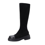 namcoverse Autumn Winter New Women High Boots Genuine Leather Round Toe Women Boots Slip-On Thick Heel Knee-High Handmade Women Shoes