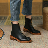 namcoverse New Autumn And Winterwomen Boots Retro Full Leather Chunky Heel Platform Boots Ankle Boots Zapatos De Mujer Women Shoes Zipper