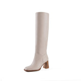 namcoverse Winter New  Leather Knee-Length Boots Square Toe High Heel Women's Boots Square Heel Western Boots Women's Shoes