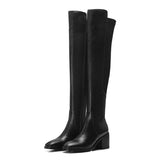 namcoverse Genuine Leather Women's High Boots Fashion Slip-On Over-The-Knee Women Boots  Autumn Winter Flock Round Toe Stretch Boots