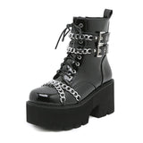 Thanksgiving  namcoverse  Women Shoes Boots Black Dark Cool Thick Bottom Platform Harajuku Shoes With Metal Chain Gothic Punk Girls Shoes Footwear