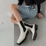 namcoverse Hot Women Boots Fashion Split Leather Slip-On Chelsea Boots Square Toe Thick Heel Female Platform Boots Handmade Women Shoes