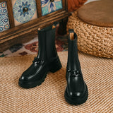 namcoverse Hot Genuine Leather Women Boots Fashion Chain Fastener Chelsea Boots Round Toe Chunky Heel  Winter ANKLE Boots Women Shoes