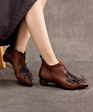 namcoverse Handmade Retro Coffee Cowhide Leather Pointed Toe Ankle Boots CZ1020